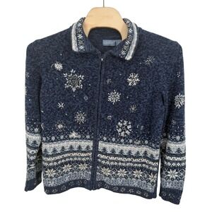 Liz & Me Heirloom Collectables 2004‎ Womens 14/16 blue sequin full-zip sweater